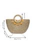 Faux Pearl & Applique Decor Drawstring Design Straw Bag
