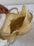 Faux Pearl & Applique Decor Drawstring Design Straw Bag