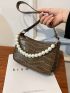 Crocodile Embossed Faux Pearl Decor Square Bag
