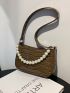 Crocodile Embossed Faux Pearl Decor Square Bag