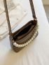 Crocodile Embossed Faux Pearl Decor Square Bag