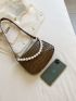 Crocodile Embossed Faux Pearl Decor Square Bag
