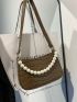 Crocodile Embossed Faux Pearl Decor Square Bag