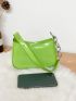 Chain Decor Artificial Patent Leather Baguette Bag