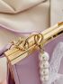 Faux Pearl Beaded Kiss Lock Square Bag