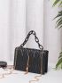 Mini Chevron Tassel Decor Flap Square Bag
