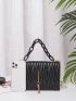 Mini Chevron Tassel Decor Flap Square Bag