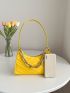 Chevron Detail Chain Decor Baguette Bag