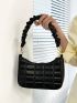 Geometric Embossed Ruched Detail Baguette Bag