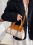 Two Tone Chain Decor Flap Bucket Bag