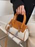 Two Tone Chain Decor Flap Bucket Bag
