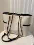 Contrast Binding Chain Shoulder Tote Bag