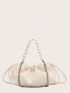 Faux Pearl Decor Ruched Bag