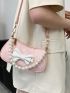 Mini Floral Pattern Bow Decor Baguette Bag