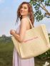 Letter Graphic Straw Bag