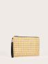 Two Tone Straw Clutch Bag With Wristlet
