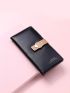 Letter Graphic Metal Decor Long Wallet