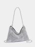 Plastic Rhinestone Detail Chain Bucket Bag