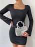 Crocodile Embossed Flap Square Bag