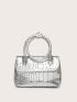 Crocodile Embossed Flap Square Bag