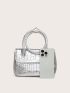 Crocodile Embossed Flap Square Bag