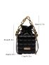 Mini Metal Decor Quilted Drawstring Design Chain Bucket Bag