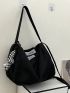 Letter Graphic Bucket Bag With Plaid Bag Charm