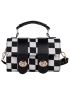 Checkered Flap Top Handle Bag
