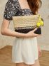 Colorblock Hollow Out Straw Clutch Bag