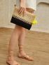 Colorblock Hollow Out Straw Clutch Bag