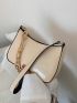 Contrast Piping Chain Decor Baguette Bag