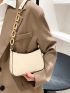 Contrast Piping Chain Decor Baguette Bag