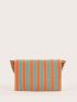 Colorblock Fringe Trim Flap Straw Bag