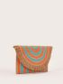 Colorblock Fringe Trim Flap Straw Bag
