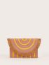 Colorblock Fringe Trim Flap Straw Bag