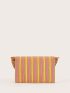 Colorblock Fringe Trim Flap Straw Bag