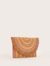 Colorblock Fringe Trim Flap Straw Bag