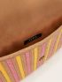 Colorblock Fringe Trim Flap Straw Bag