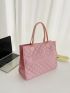 Quilted Letter Graphic Shoulder Tote Bag