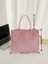 Quilted Letter Graphic Shoulder Tote Bag