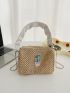 Mini Ruched Strap Plant Graphic Straw Bag