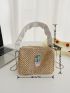 Mini Ruched Strap Plant Graphic Straw Bag