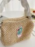 Mini Ruched Strap Plant Graphic Straw Bag