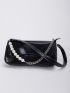 Faux Pearl Decor Flap Chain Baguette Bag