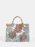 Floral Embroidered Top Handle Bag