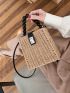 Mini Beaded Decor Twist Lock Straw Bag