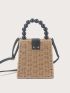 Mini Beaded Decor Twist Lock Straw Bag