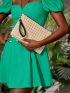 Two Tone Straw Clutch Bag With Wristlet
