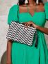 Two Tone Chevron Straw Bag