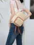 Mini Braided Design Pocket Front Straw Bag